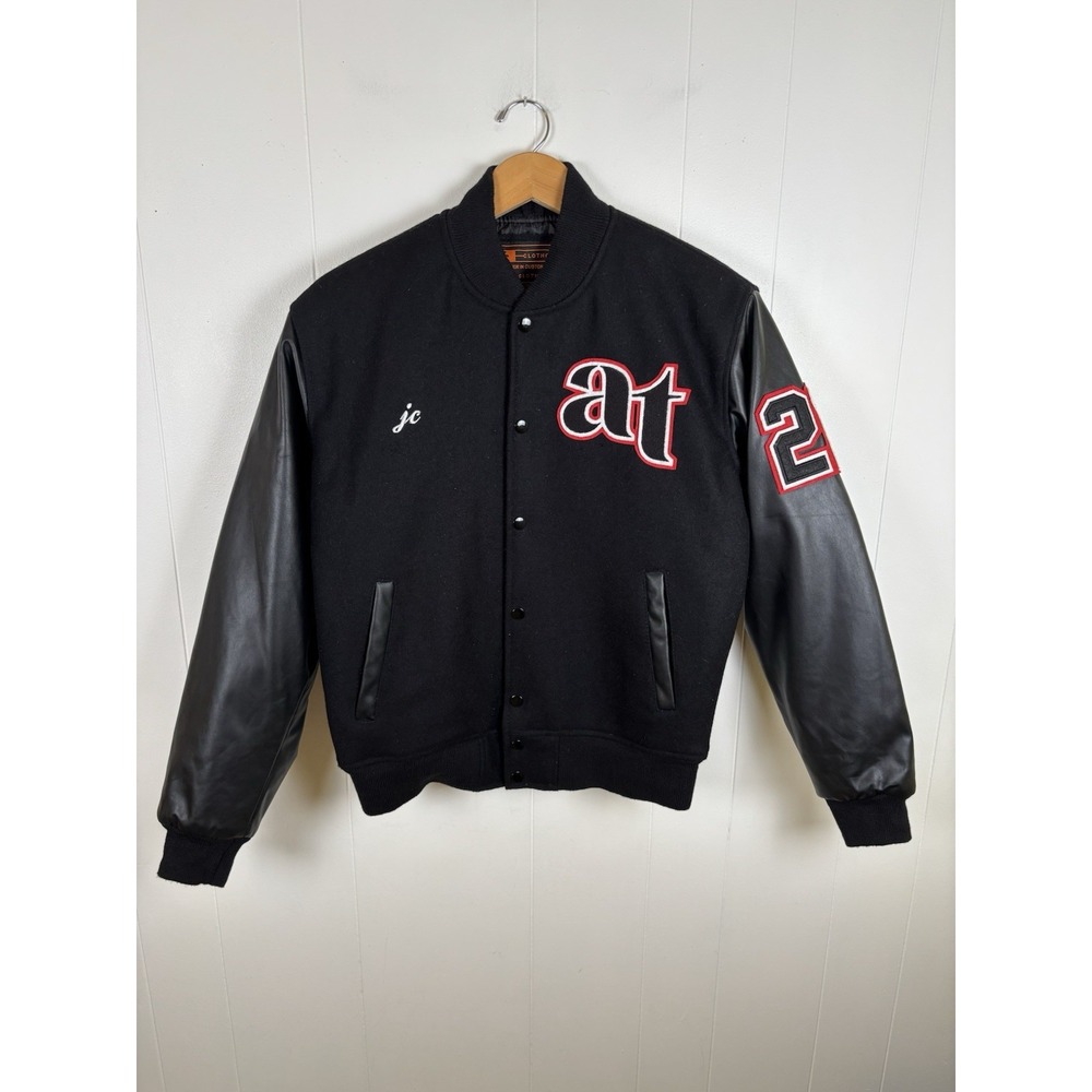 Varsity Wool Jacket Faux Leather Black Small "at" Logo Custom Jacket Co
